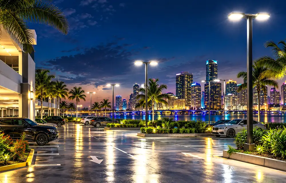 Parking lot illumination at night