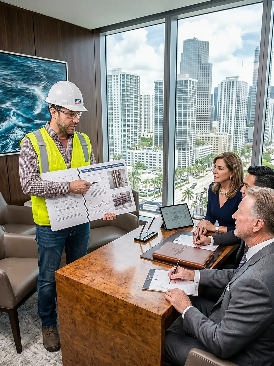 Engineer reviewing findings with a building owner