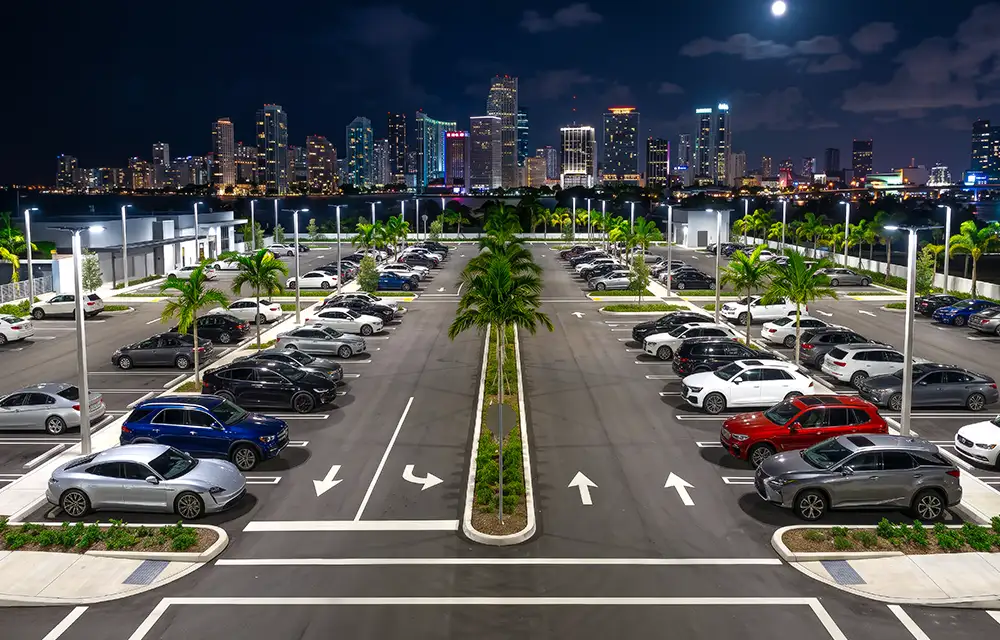 Illuminated South Florida parking lot at night